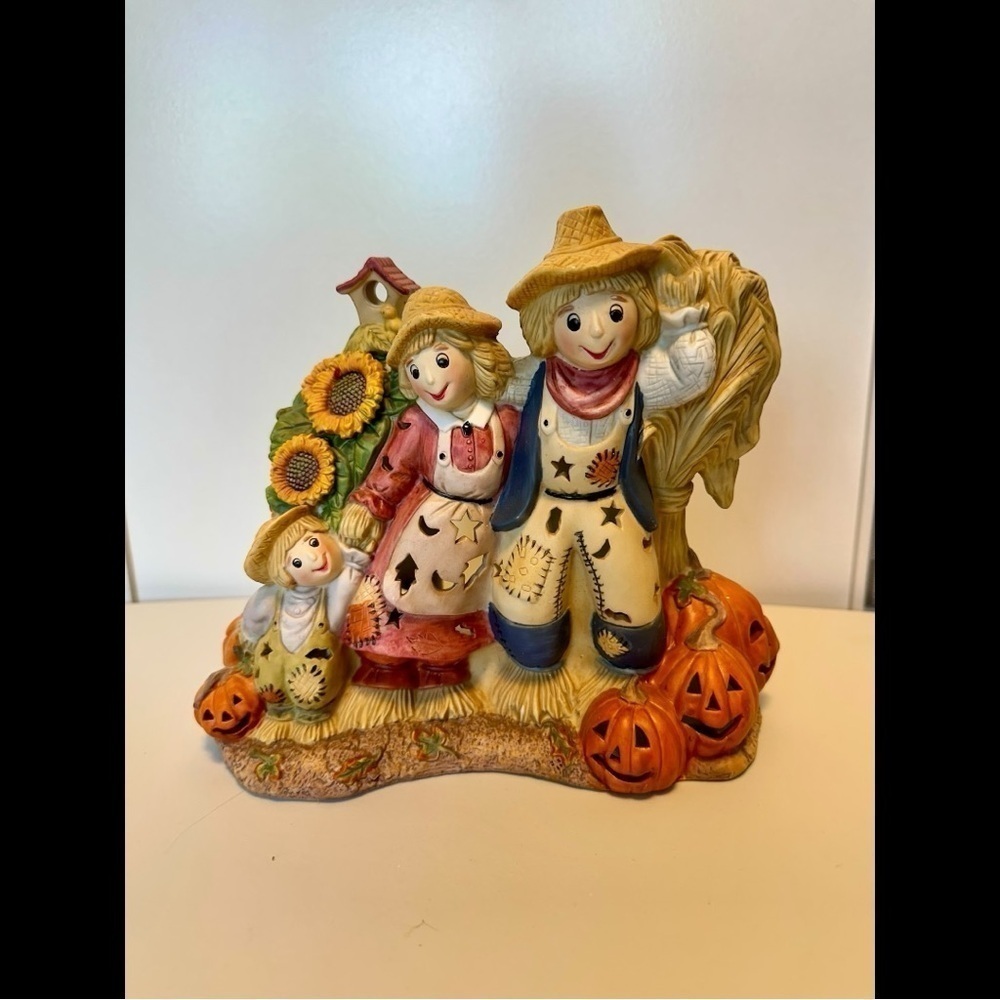 Vintage PartyLite Scarecrow Family Tealight Holder P7323 Fall Pumpkin Halloween